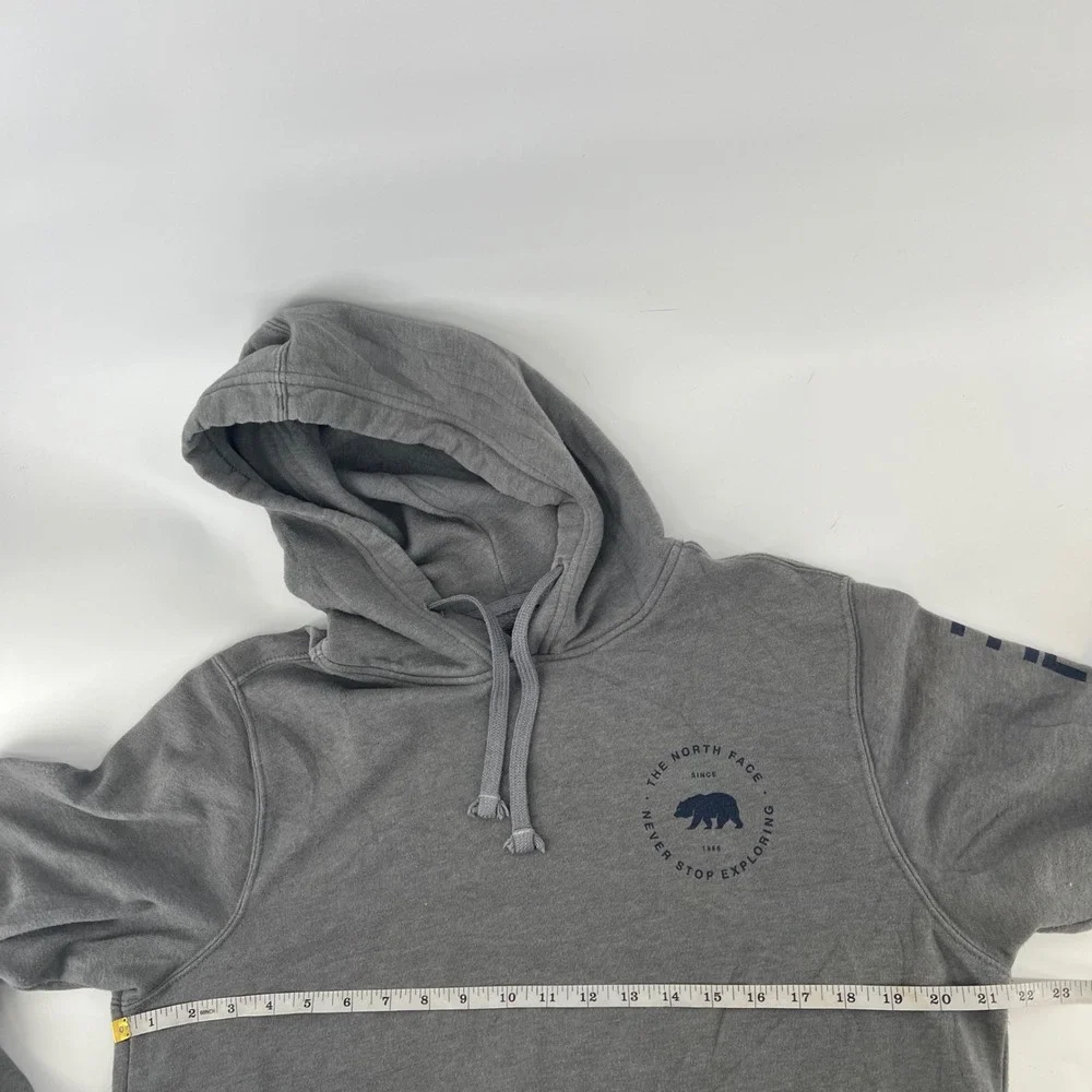 The North Face Mens Gray Bear Graphic Sleeve Logo Pullover Hoodie Small